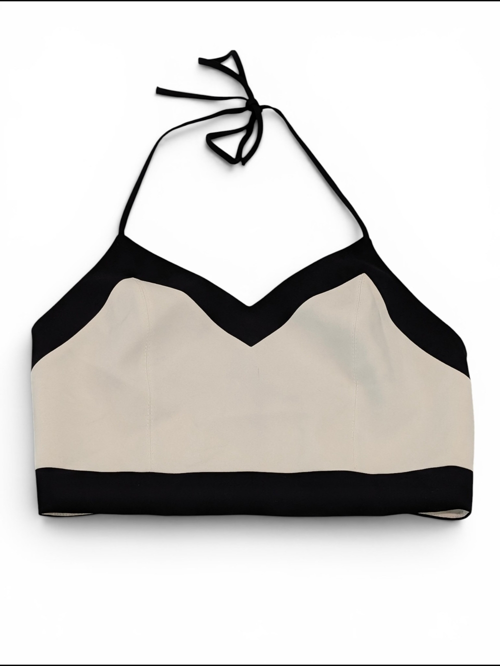 Alice + Olivia Cream Halter Crop Top with Black Trim